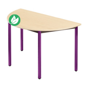Table de réunion modulable 1/2 rond - L.120 x P.60 cm - Plateau Erable - Pieds Prune Table de réunion modulable 1/2 rond - L.120 x P.60 cm - Plateau Erable - Pieds Prune