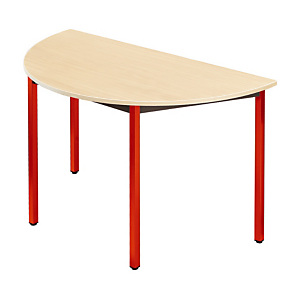 Table de réunion modulable 1/2 rond - L.120 x P.60 cm - Plateau Erable - Pieds Rouge