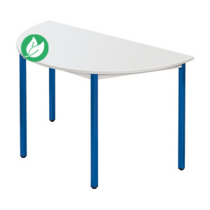 Table de réunion modulable 1/2 rond - L.120 x P.60 cm - Plateau Gris - Pieds Bleu