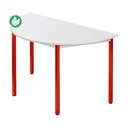 Table de réunion modulable 1/2 rond - L.120 x P.60 cm - Plateau Gris - Pieds Rouge