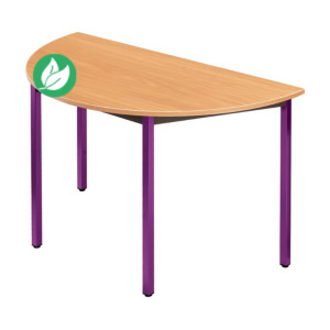 Table de réunion modulable 1/2 rond - L.120 x P.60 cm - Plateau Hêtre - Pieds Prune