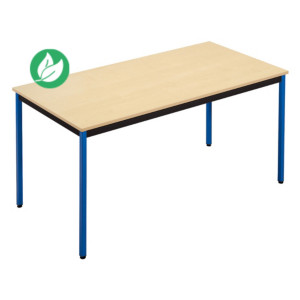 Table de réunion modulable rectangle - L.120 x P.60 cm - Plateau Erable - Pieds Bleu