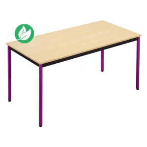 Table de réunion modulable rectangle - L.120 x P.60 cm - Plateau Erable - Pieds Prune