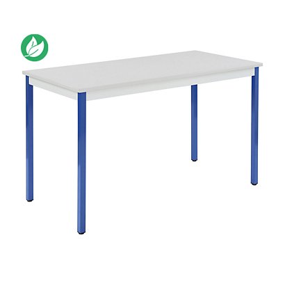 Table de réunion modulable rectangle - L.120 x P.60 cm - Plateau Gris - Pieds Bleu