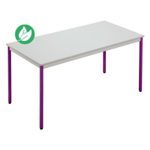 Table de réunion modulable rectangle - L.120 x P.60 cm - Plateau Gris - Pieds Prune