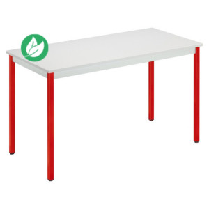 Table de réunion modulable rectangle - L.120 x P.60 cm - Plateau Gris - Pieds Rouge