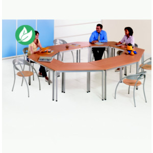 Table de réunion modulable rectangle - L.120 x P.60 cm - Plateau Hêtre - Pieds Aluminium