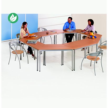 Table de réunion modulable rectangle - L.120 x P.60 cm - Plateau Hêtre - Pieds Aluminium - 1