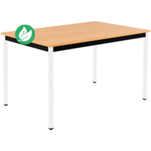 Table de réunion modulable rectangle - L.120 x P.60 cm - Plateau Hêtre - Pieds Blanc