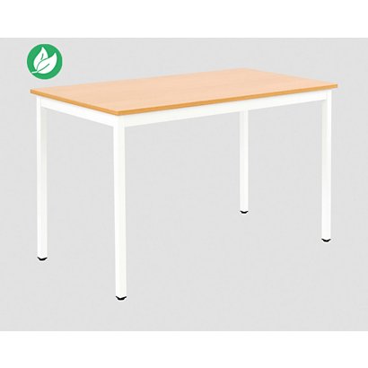 Table de réunion modulable rectangle - L.120 x P.60 cm - Plateau Hêtre - Pieds Blanc