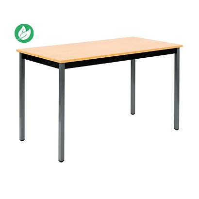 Table de réunion modulable rectangle - L.120 x P.60 cm - Plateau Hêtre - Pieds Gris