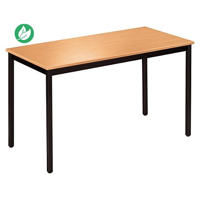 Table de réunion modulable rectangle - L.120 x P.60 cm - Plateau Hêtre - Pieds Noir - 1