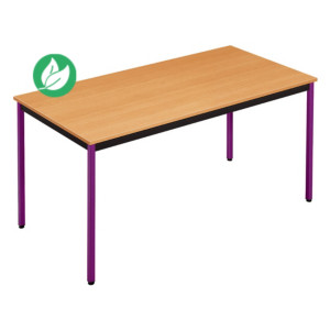 Table de réunion modulable rectangle - L.120 x P.60 cm - Plateau Hêtre - Pieds Prune