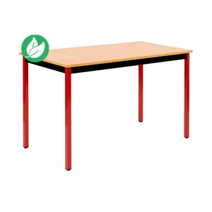 Table de réunion modulable rectangle - L.120 x P.60 cm - Plateau Hêtre - Pieds Rouge