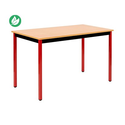 Table de réunion modulable rectangle - L.120 x P.60 cm - Plateau Hêtre - Pieds Rouge