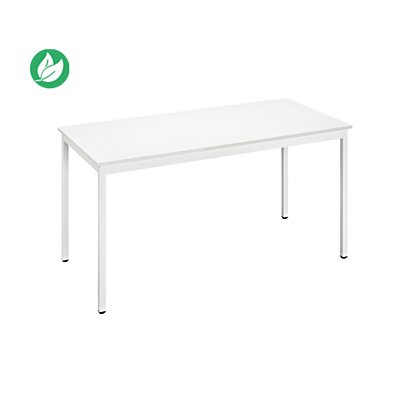 Table de réunion modulable rectangle - L.140 x P.70 cm - Plateau Blanc - Pieds Blanc
