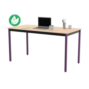 Table de réunion modulable rectangle - L.140 x P.70 cm - Plateau Erable - Pieds Prune Table de réunion modulable rectangle - L.140 x P.70 cm - Plateau Erable - Pieds Prune
