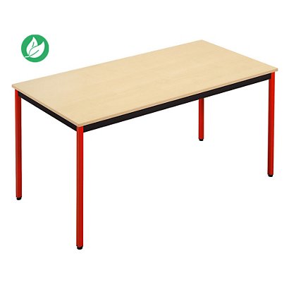 Table de réunion modulable rectangle - L.140 x P.70 cm - Plateau Erable - Pieds Rouge
