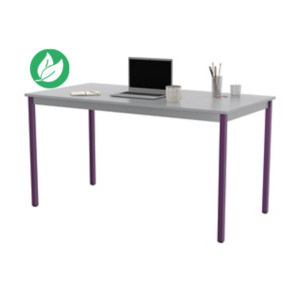 Table de réunion modulable rectangle - L.140 x P.70 cm - Plateau Gris - Pieds Prune Table de réunion modulable rectangle - L.140 x P.70 cm - Plateau Gris - Pieds Prune