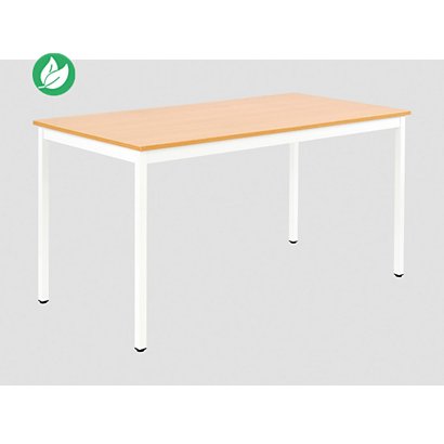 Table de réunion modulable rectangle - L.140 x P.70 cm - Plateau Hêtre - Pieds Blanc