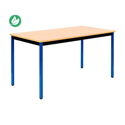 Table de réunion modulable rectangle - L.140 x P.70 cm - Plateau Hêtre - Pieds Bleu