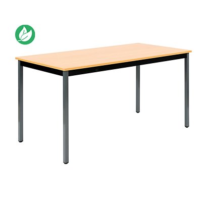 Table de réunion modulable rectangle - L.140 x P.70 cm - Plateau Hêtre - Pieds Gris