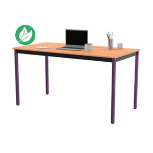 Table de réunion modulable rectangle - L.140 x P.70 cm - Plateau Hêtre - Pieds Prune Table de réunion modulable rectangle - L.140 x P.70 cm - Plateau Hêtre - Pieds Prune