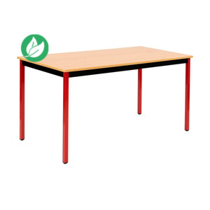 Table de réunion modulable rectangle - L.140 x P.70 cm - Plateau Hêtre - Pieds Rouge