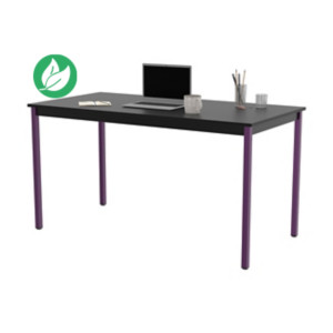 Table de réunion modulable rectangle - L.140 x P.70 cm - Plateau Noir - Pieds Prune Table de réunion modulable rectangle - L.140 x P.70 cm - Plateau Noir - Pieds Prune