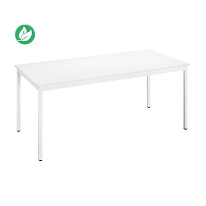 Table de réunion modulable rectangle - L.160 x P.80 cm - Plateau Blanc - Pieds Blanc
