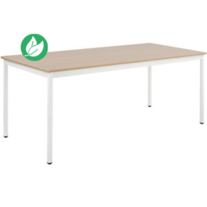Table de réunion modulable rectangle - L.160 x P.80 cm - Plateau Chêne - Pieds Blanc Table de réunion modulable rectangle - L.160 x P.80 cm - Plateau Chêne - Pieds Blanc