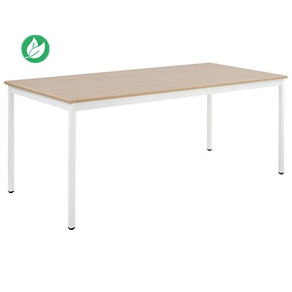 Table de réunion modulable rectangle - L.160 x P.80 cm - Plateau Chêne - Pieds Blanc