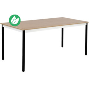 Table de réunion modulable rectangle - L.160 x P.80 cm - Plateau Chêne - Pieds Noir