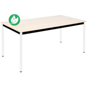 Table de réunion modulable rectangle - L.160 x P.80 cm - Plateau Erable - Pieds Blanc