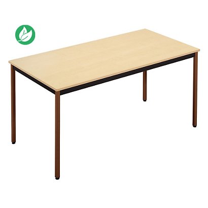 Table de réunion modulable rectangle - L.160 x P.80 cm - Plateau Erable - Pieds Brun