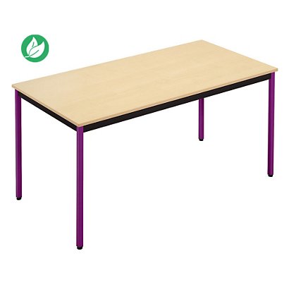 Table de réunion modulable rectangle - L.160 x P.80 cm - Plateau Erable - Pieds Prune