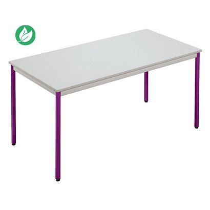 Table de réunion modulable rectangle - L.160 x P.80 cm - Plateau Gris - Pieds Prune