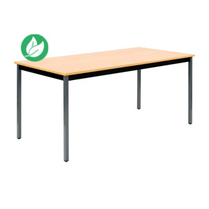 Table de réunion modulable rectangle - L.160 x P.80 cm - Plateau Hêtre - Pieds Gris