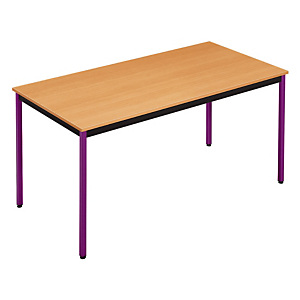 Table de réunion modulable rectangle - L.160 x P.80 cm - Plateau Hêtre - Pieds Prune