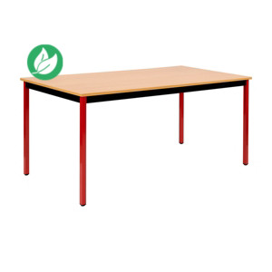Table de réunion modulable rectangle - L.160 x P.80 cm - Plateau Hêtre - Pieds Rouge