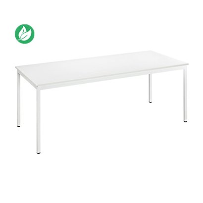 Table de réunion modulable rectangle - L.180 x P.80 cm - Plateau Blanc - Pieds Blanc