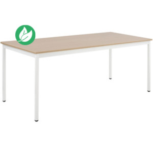 Table de réunion modulable rectangle - L.180 x P.80 cm - Plateau Chêne - Pieds Blanc
