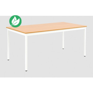 Table de réunion modulable rectangle - L.180 x P.80 cm - Plateau Hêtre - Pieds Blanc
