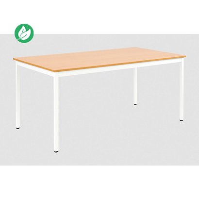 Table de réunion modulable rectangle - L.180 x P.80 cm - Plateau Hêtre - Pieds Blanc