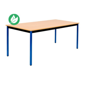 Table de réunion modulable rectangle - L.180 x P.80 cm - Plateau Hêtre - Pieds Bleu
