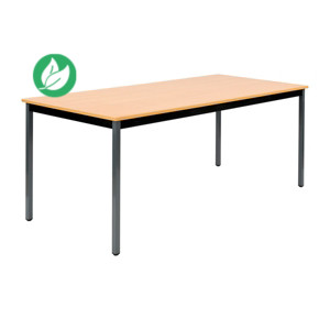 Table de réunion modulable rectangle - L.180 x P.80 cm - Plateau Hêtre - Pieds Gris