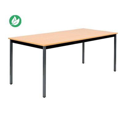 Table de réunion modulable rectangle - L.180 x P.80 cm - Plateau Hêtre - Pieds Gris