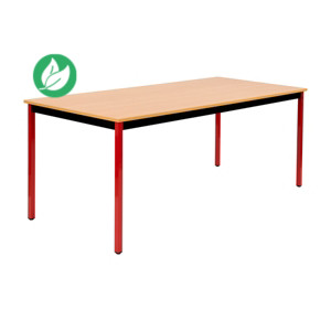 Table de réunion modulable rectangle - L.180 x P.80 cm - Plateau Hêtre - Pieds Rouge