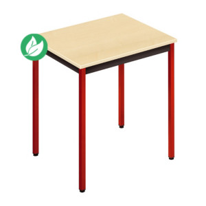 Table de réunion modulable rectangle - L.70 x P.60 cm - Plateau Erable - Pieds Rouge