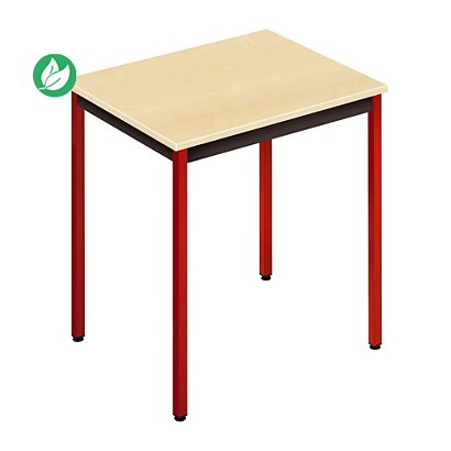 Table de réunion modulable rectangle - L.70 x P.60 cm - Plateau Erable - Pieds Rouge